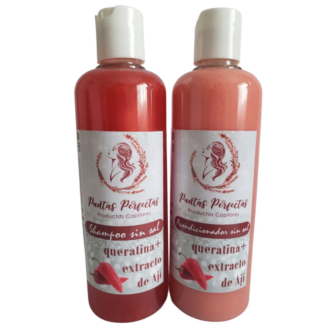 Shampoo + Acondicionador queratina y extracto de ají, Fortalecimiento capilar!