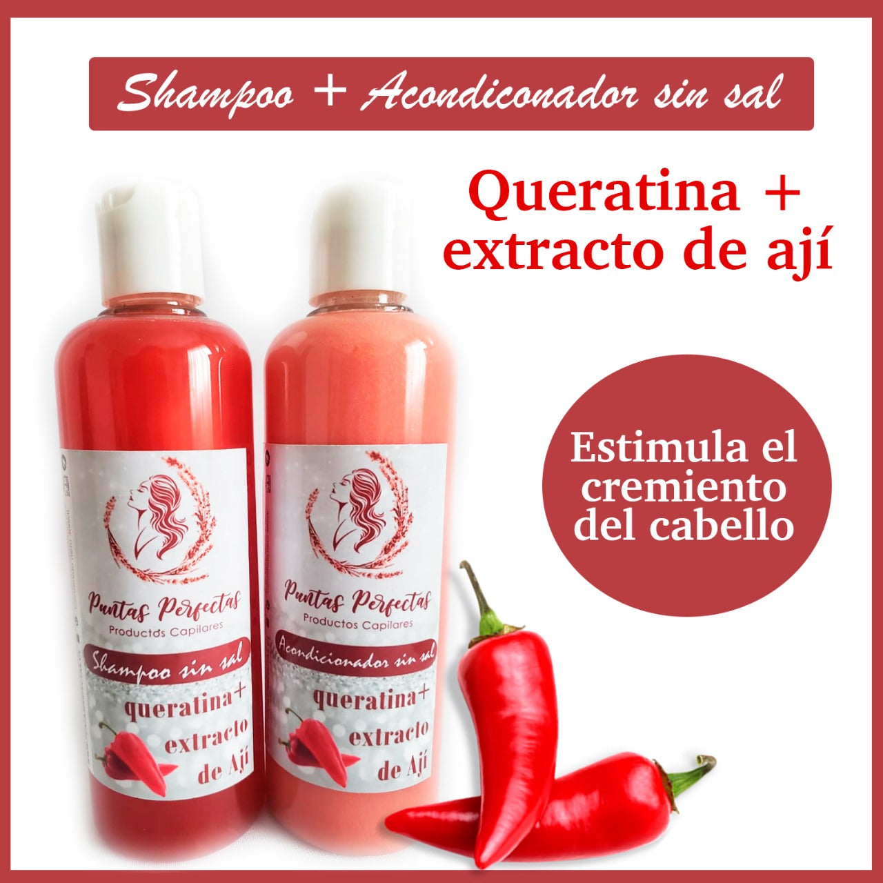 Shampoo + Acondicionador queratina y extracto de ají, Fortalecimiento capilar!