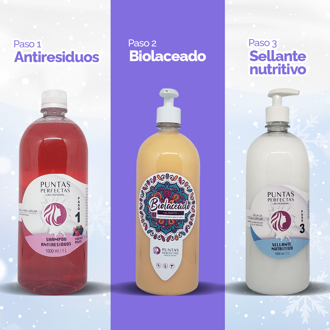 Kit BIOLACEADO Alisado orgánico Adenol y jojoba 3 pasos 1lt